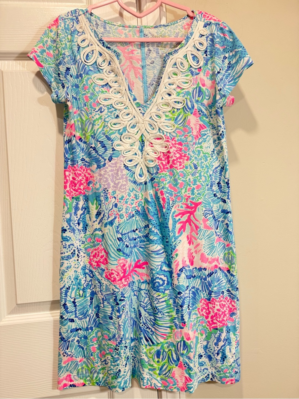 Lilly Pulitzer Marlowe Dress Small Shell Me More Blue Coral Reef Pima Cotton S